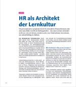 Magazinseite mit dem Titel ‚HR als Architekt der Lernkultur‘ – ein Artikel über die Bedeutung von Human Resources für nachhaltige Weiterbildung.