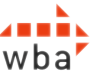 Logo mit einem roten Pfeil aus kleinen Quadraten, darunter der Schriftzug ‚wba‘ in Grau. Das Logo der wba – Weiterbildungsakademie Österreich symbolisiert durch den stilisierten Pfeil Fortschritt, Richtung und Entwicklung – zentrale Werte auch für ANKH.AT als Trainingsinstitut.